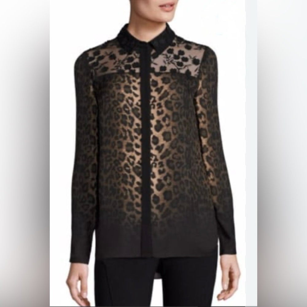 Elie Tahari Silk Leopard Blouse – Size Large